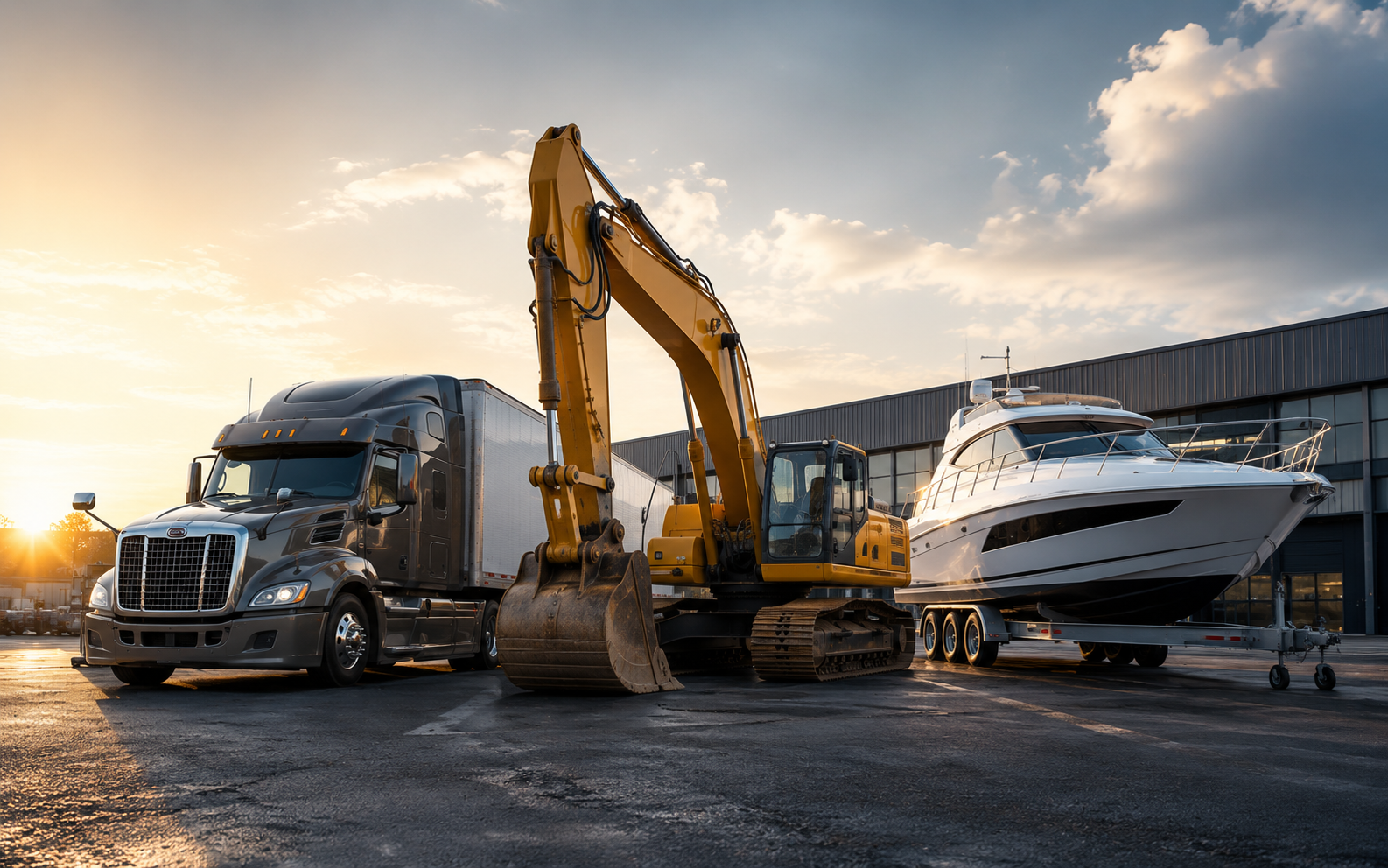 Equipment, truck, and boat asset coordination scene