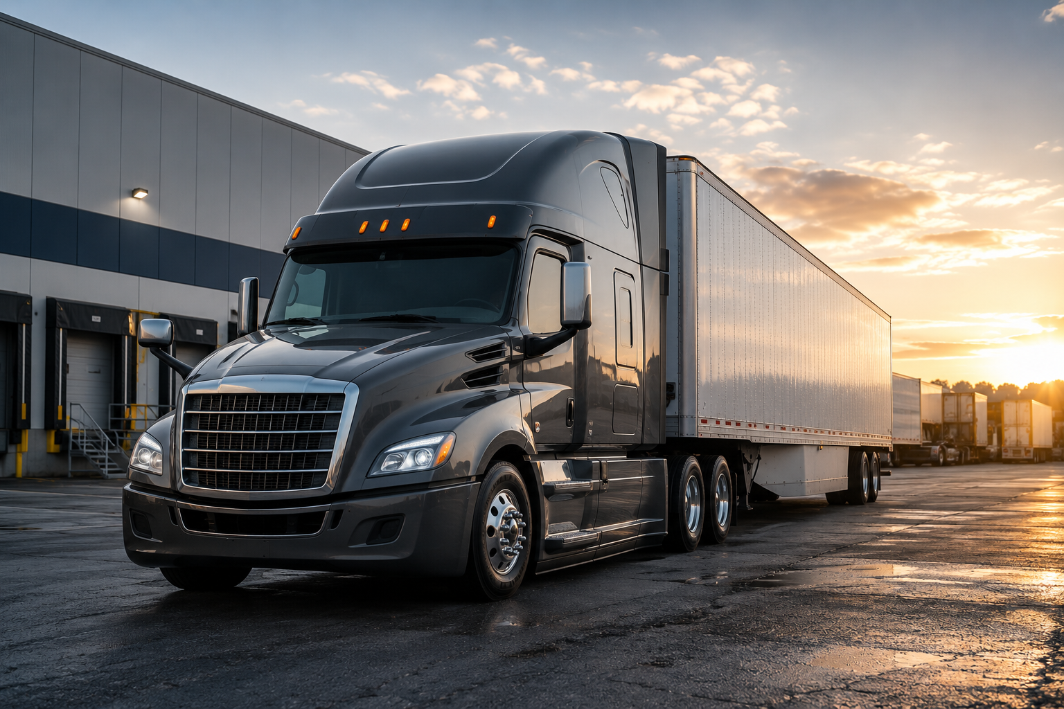 Commercial truck on a logistics yard